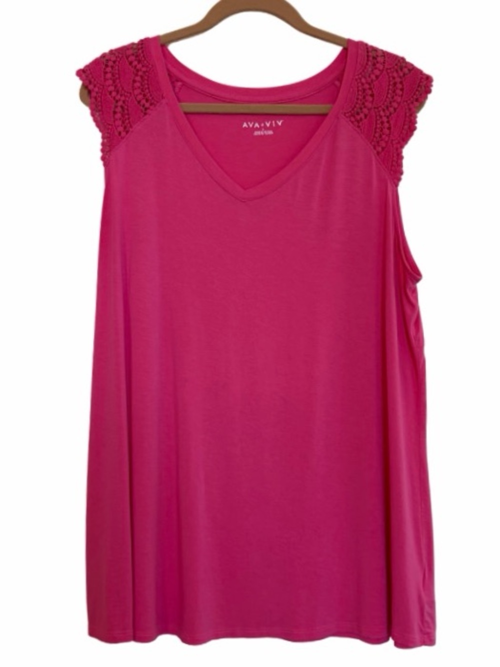 AVA & VIV Top Paradise Pink Crochet Lace V-Neck Cap Sleeve Women’s Plus Size 1X - Picture 5 of 16